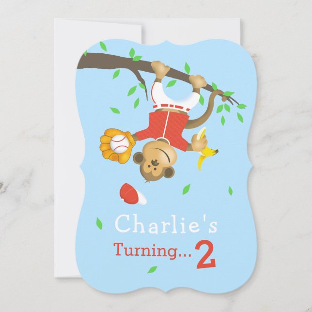 Cute Baseball Monkey Boys Birthday Party Invitation (Front)