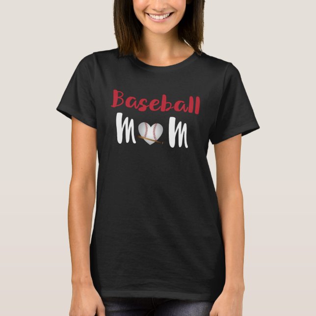 Cute Baseball Player Mom Heart Shape Baseball Fans T-Shirt (Front)