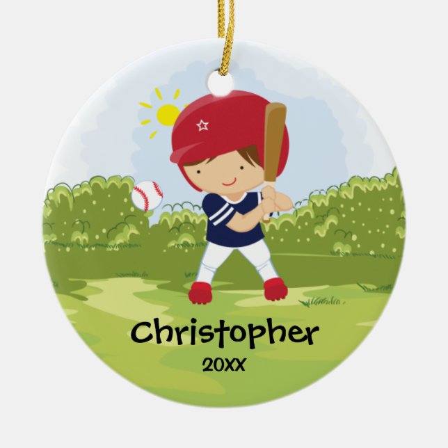 Cute Baseball Player Sport Christmas Ornament (Front)