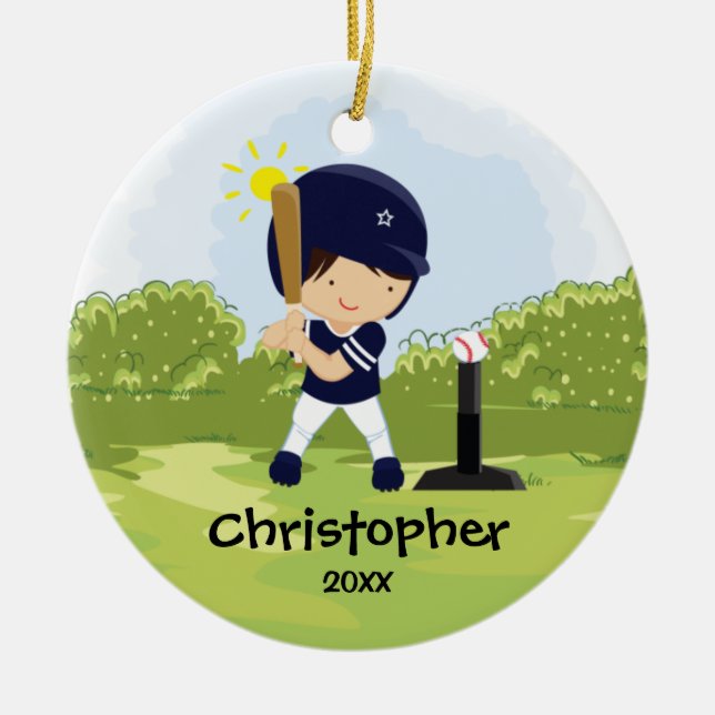 Cute Baseball Player Sport Christmas Ornament (Front)