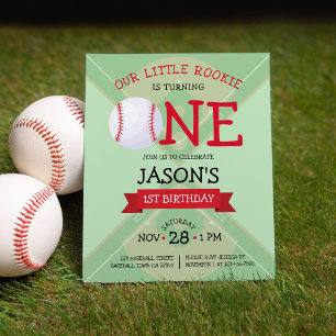 Cute Baseball Ribbon Budget 1st Birthday Invite