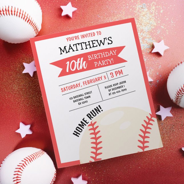 Cute Baseball Ribbon Budget Birthday Invitation (Creator Uploaded)