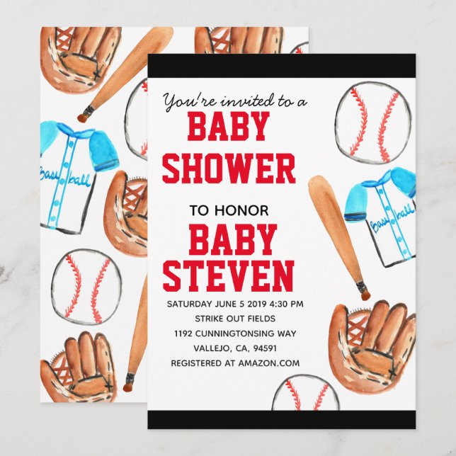 Cute baseball sport baby shower party invite (Front/Back)