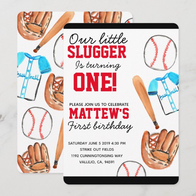 Cute baseball sport  birthday party invitation (Front/Back)