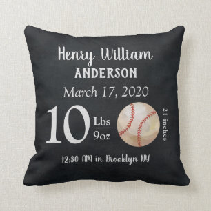 Cute Baseball Sports Ball Baby Birth Stats Nursery Cushion