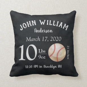 Cute Baseball Sports Ball Baby Birth Stats Nursery Cushion