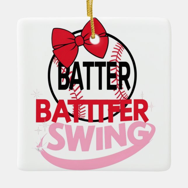  Cute Baseball-Themed "Batter Batter Swing" Design Ceramic Ornament (Front)