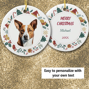 Cute Basenji Christmas Images Wreath Ceramic Tree Decoration