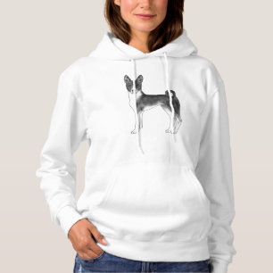 Cute Basenji Dog Illustration In Black And White Hoodie