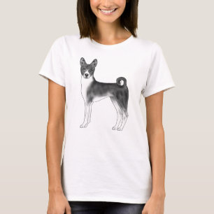 Cute Basenji Dog Illustration In Black And White T-Shirt