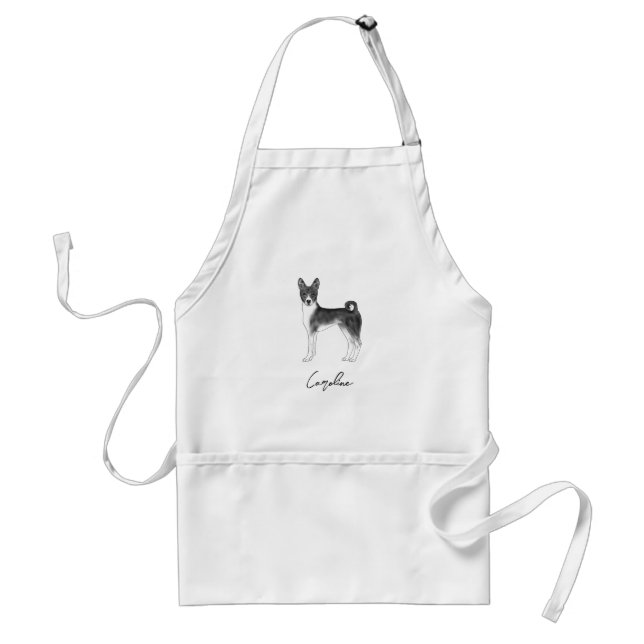 Cute Basenji Dog In Black And White & Custom Text Standard Apron (Front)