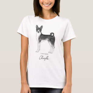 Cute Basenji Dog In Black And White & Custom Text T-Shirt