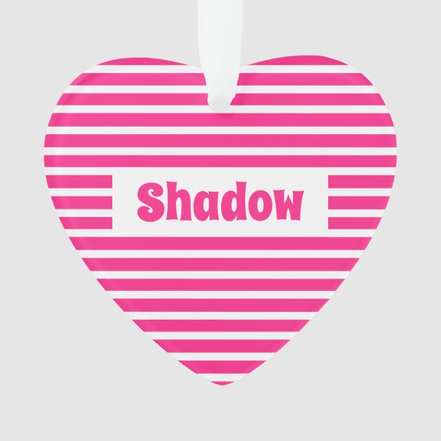 Cute Basic Hot Pink Stripes Custom Name Heart Pet Ornament (Front)