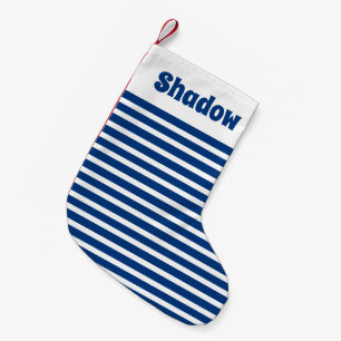 Cute Basic Stripes Blue and White Custom Name Pet Small Christmas Stocking