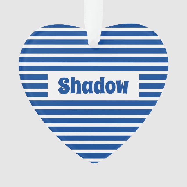 Cute Basic Stripes Blue Custom Name Heart Pet Ornament (Front)