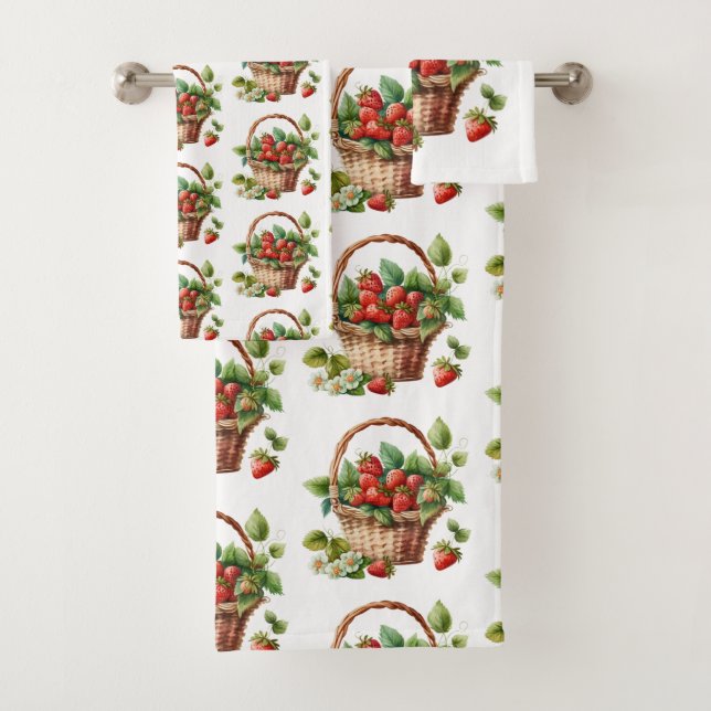 Cute Basket Full of Strawberries Bath Towel Set (Insitu)