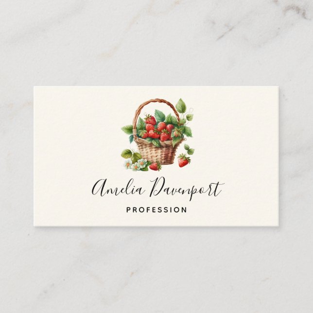 Cute Basket Full of Strawberries Business Card (Front)