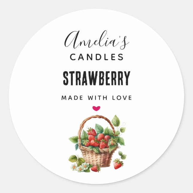 Cute Basket Full of Strawberries Candle Business Classic Round Sticker (Front)