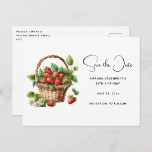 Cute Basket Full of Strawberries Save the Date Invitation Postcard
