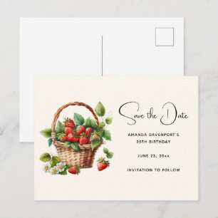 Cute Basket Full of Strawberries Save the Date Invitation Postcard