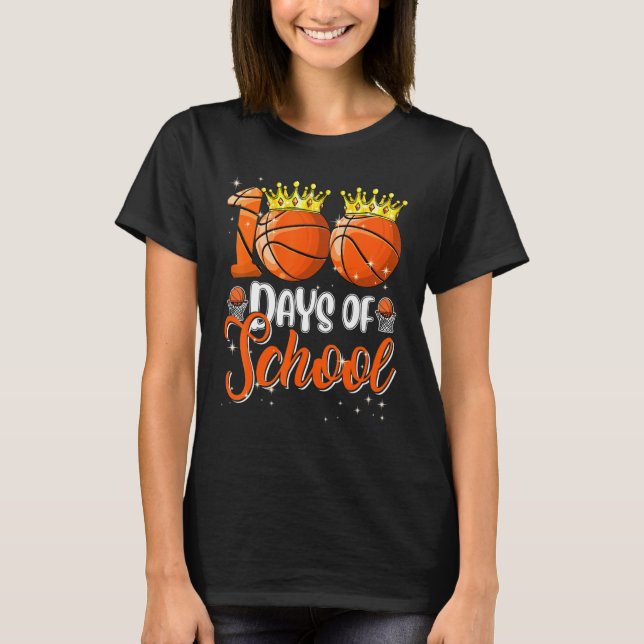Cute Basketball 100 Days Of School Teacher Happy 1 T-Shirt (Front)