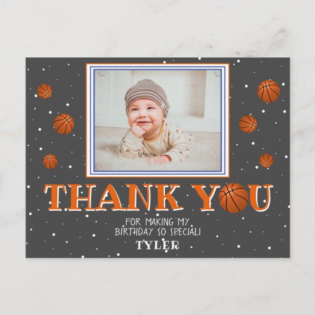 Cute Basketball Balls Chalkboard Photo Thank you Postcard (Front)