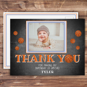 Cute Basketball Birthday Thank you Photo Card