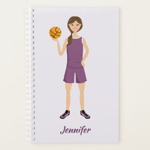 Cute Basketball Girl Illustration With Custom Name Planner
