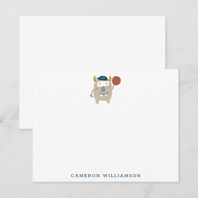 Cute Basketball Monster Personalised Stationery Thank You Card (Front/Back)