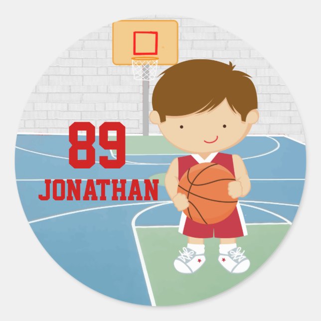 Cute basketball player red basketball jersey classic round sticker (Front)