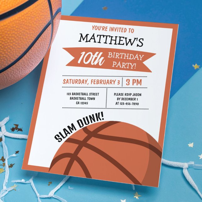 Cute Basketball Ribbon Budget Birthday Invitation (Creator Uploaded)