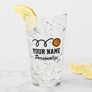Cute basketball sports Birthday custom name print Glass