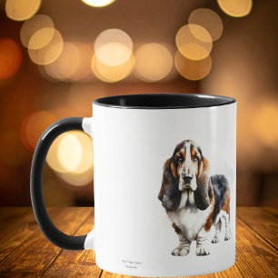 Cute Basset Hound Art Personalised Mug