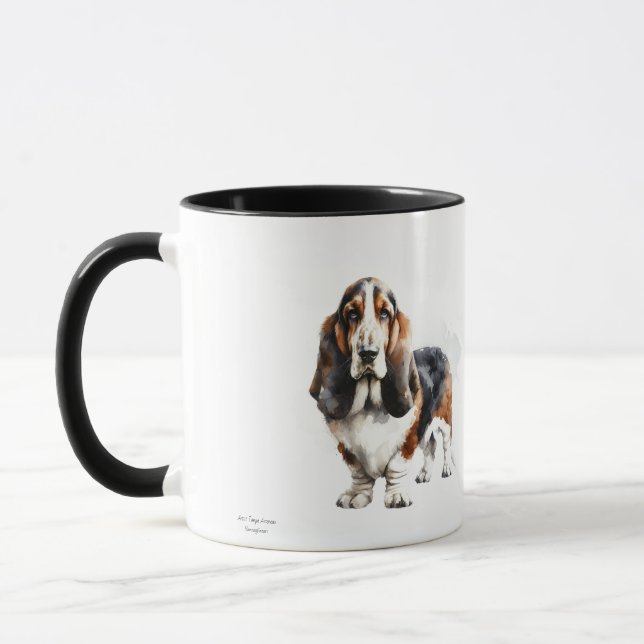 Cute Basset Hound Art Personalised Mug (Left)