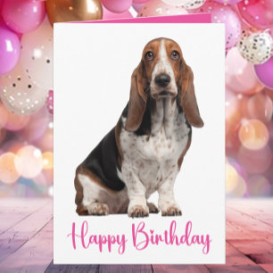 Cute Basset Hound Birthday Pink Dog Mom Card