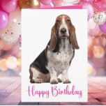 Cute Basset Hound Birthday Pink Dog Mum Card<br><div class="desc">This cute Basset Hound is ready to party with floppy ears, soulful eyes, and that classic “where’s the cake?” look. Perfect for dog moms, dog dads, pet lovers, and anyone who knows hounds bring the best kind of birthday humour. Whether you’re sending laughs, love, or a little canine mischief, this...</div>