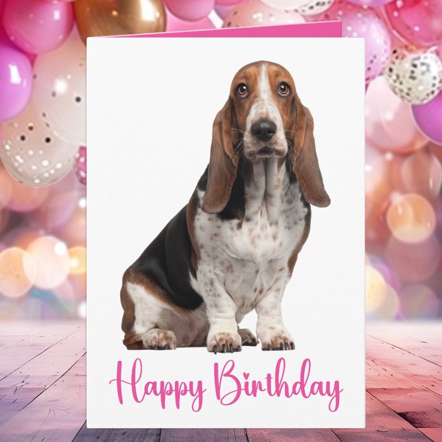 Cute Basset Hound Birthday Pink Dog Mum Card (Creator Uploaded)
