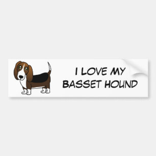 Cute Basset Hound Cartoon - Brown White and Black Bumper Sticker