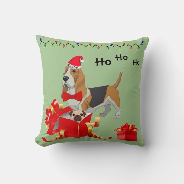 Cute Basset Hound Christmas Accent Pillow (Front)