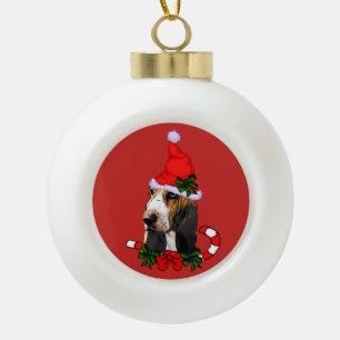Cute Basset Hound Christmas Ceramic Ball Christmas Ornament