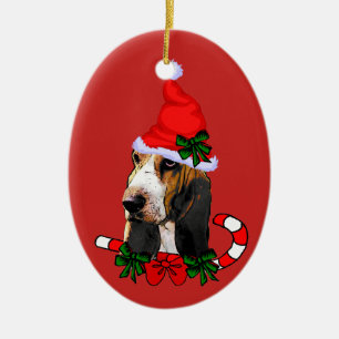 Cute Basset Hound Christmas Ceramic Tree Decoration