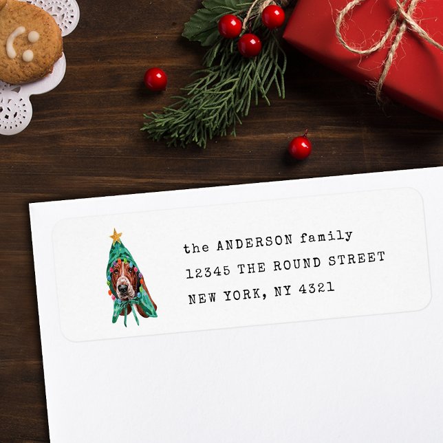Cute Basset Hound Christmas Dog Return Address (Creator Uploaded)