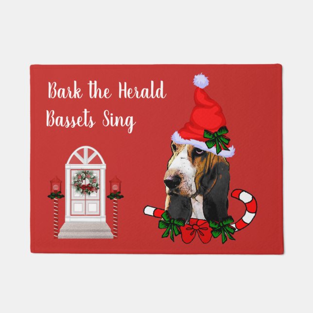 Cute Basset Hound Christmas Doormat (Front)