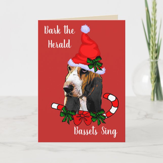 Cute Basset Hound Christmas Holiday Card (Front)