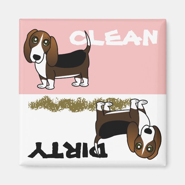 Cute Basset Hound Clean Dirty Dishwasher Magnet (Front)