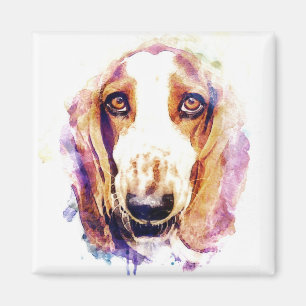Cute Basset Hound Dog Face Pet Sketch Magnet