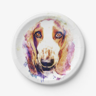 Cute Basset Hound Dog Face Pet Sketch Paper Plate