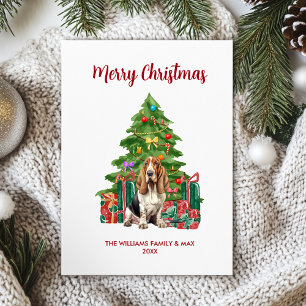 Cute Basset Hound Dog Family Christmas Holiday Card