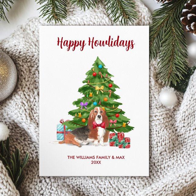 Cute Basset Hound Dog Family Christmas Holiday Card (Creator Uploaded)