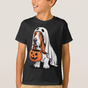Cute basset hound dog ghost costume with pumpkin T-Shirt